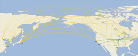 International Flight Map to Asia