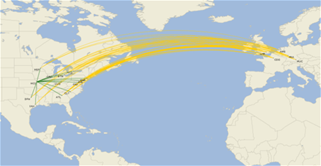 International Flight Map to Europe